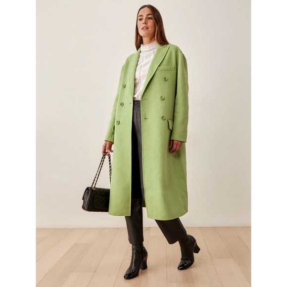 Reformation Sustainable Hayden Green Double Breasted Long Wool Coat - Picture 16 of 16